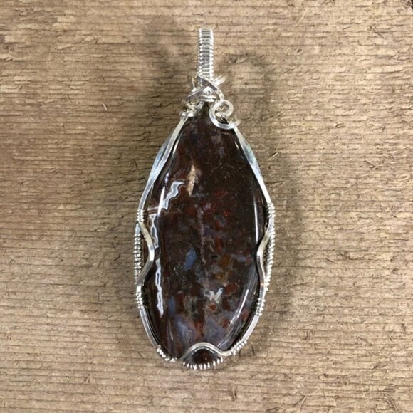 Natural Crazy Lace Polished Jasper Wire Wrapped Pendant - Picture 2 of 5